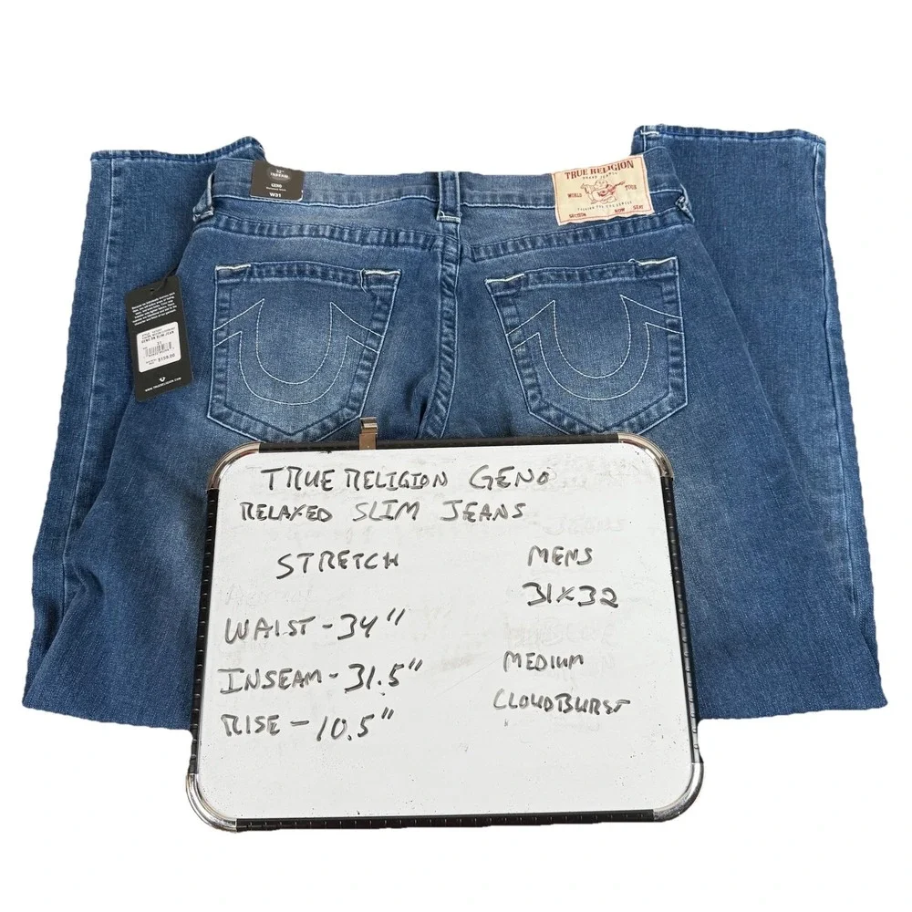 True Religion Geno Relaxed Slim Jeans Men's 31x32 (actual 34x31.5) Blue Nwt $159